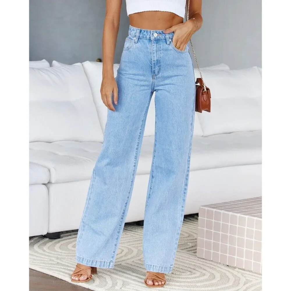Women's Baggy High Waisted Straight Leg Denim Jeans Casual Street Wear - Picture 3 of 4